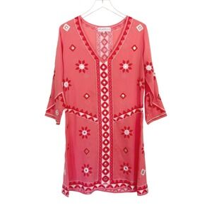 Pranella Aribella Medium Dress Luxury Beachwear Coral Geometric Embroidery